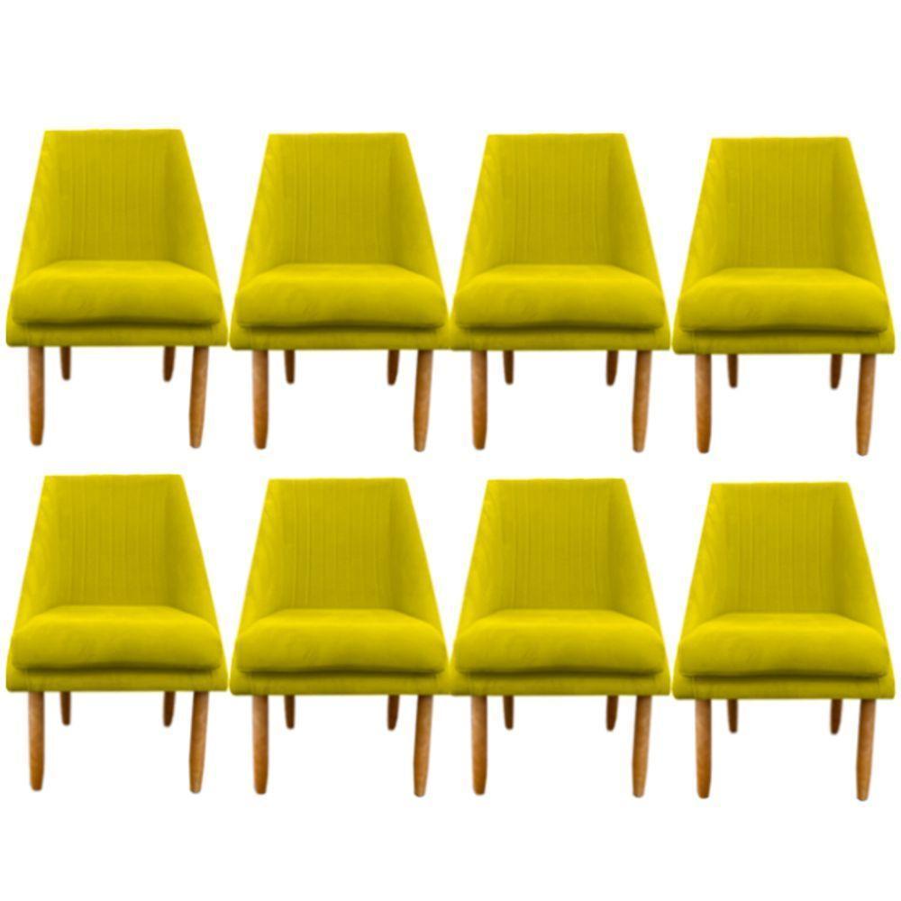 Kit 08 Cadeiras Para Sala De Jantar Ana Pés Palito Suede Amarelo D'classe Decor - 1