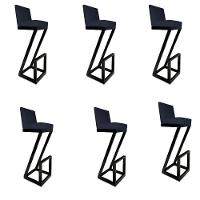 Kit 06 Banqueta Alta Z Base De Ferro Suede Azul Marinho D'classe Decor - 1