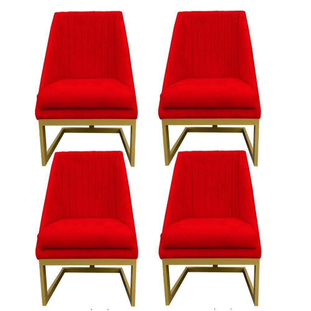 Kit 04 Cadeiras Para Sala De Jantar Ana Base De Ferro Suede Vermelho D'classe Decor - 1