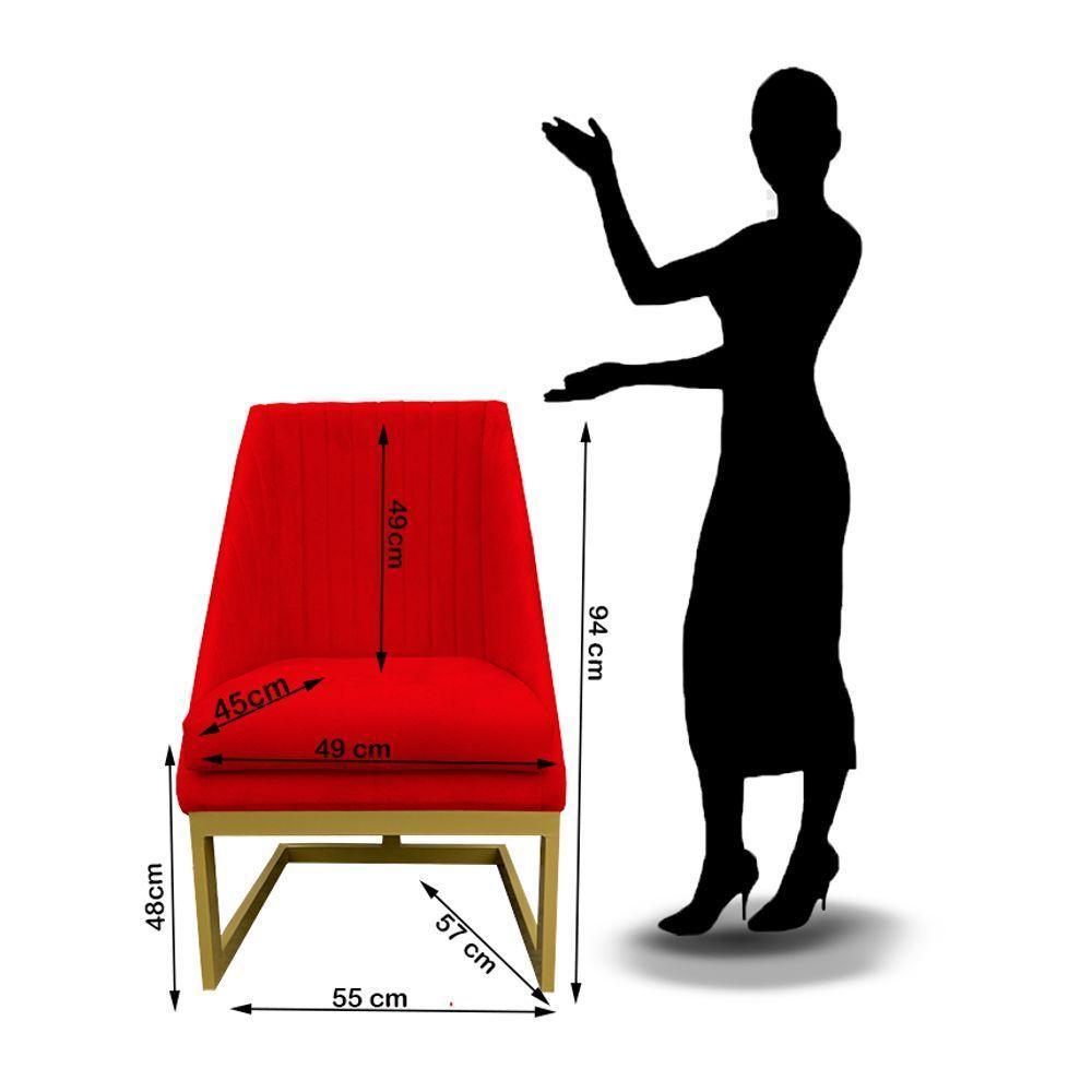 Kit 04 Cadeiras Para Sala De Jantar Ana Base De Ferro Suede Vermelho D'classe Decor - 6