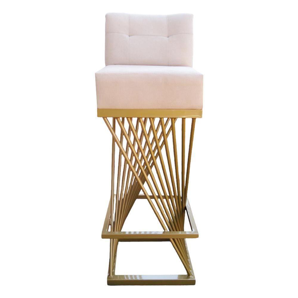 Kit 10 Banquetas Luma Base De Ferro Sued Bege D'classe Decor - 2