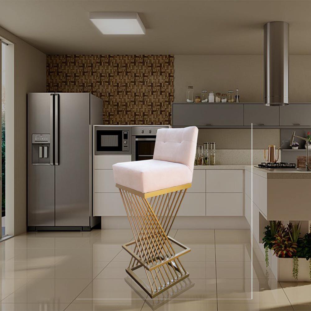 Kit 10 Banquetas Luma Base De Ferro Sued Bege D'classe Decor - 9