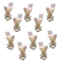 Kit 10 Banquetas Luma Base De Ferro Sued Bege D'classe Decor - 1