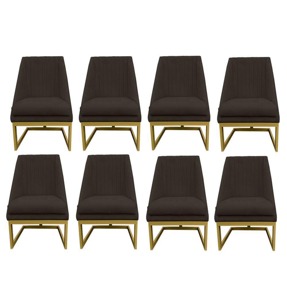 Kit 08 Cadeiras Para Sala De Jantar Ana Base De Ferro Suede Marrom D'classe Decor - 1