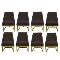 Kit 08 Cadeiras Para Sala De Jantar Ana Base De Ferro Suede Marrom D'classe Decor - 1