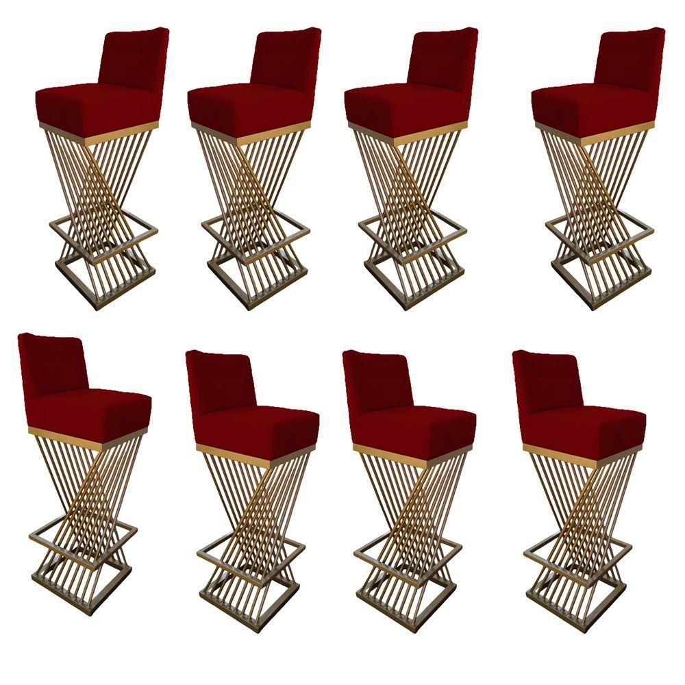 Kit 08 Banquetas Luma Base De Ferro Sued Marsala D'classe Decor - 1