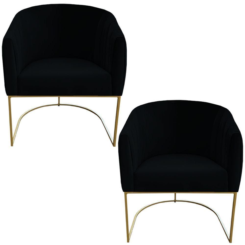 Kit 02 Poltrona Julia Com Base De Ferro Sala De Estar Escritório Recepção Clinica Suede Preto D'classe Decor - 1