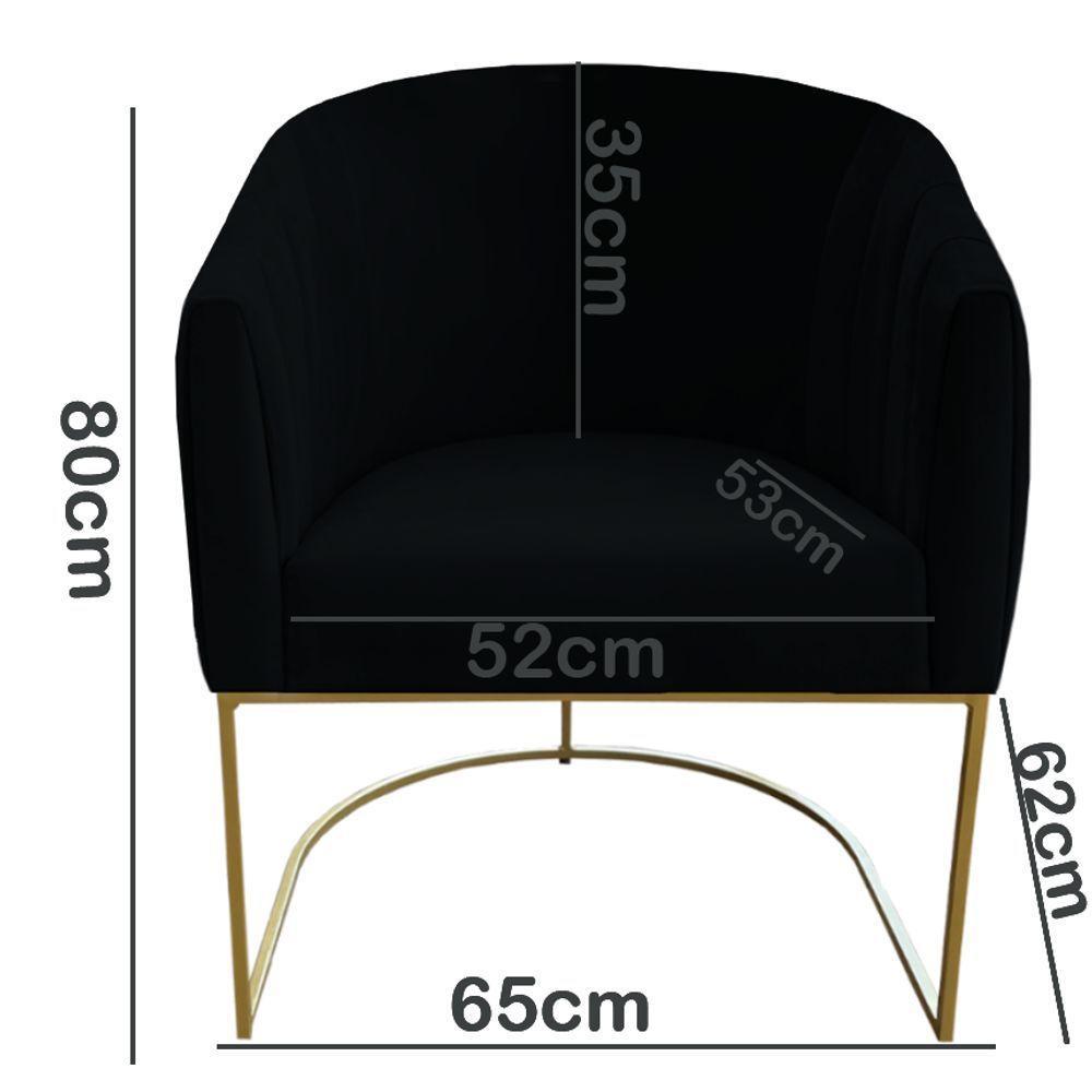 Kit 02 Poltrona Julia Com Base De Ferro Sala De Estar Escritório Recepção Clinica Suede Preto D'classe Decor - 6