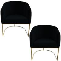 Kit 02 Poltrona Julia Com Base De Ferro Sala De Estar Escritório Recepção Clinica Suede Preto D'classe Decor - 1