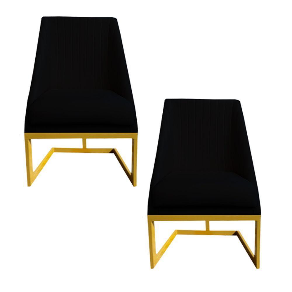 Kit 02 Cadeiras Para Sala De Jantar Ana Base De Ferro Veludo Preto D'classe Decor - 1