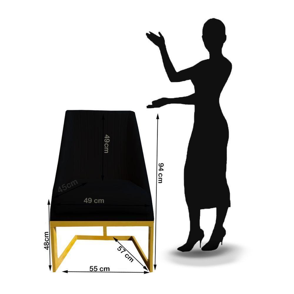 Kit 02 Cadeiras Para Sala De Jantar Ana Base De Ferro Veludo Preto D'classe Decor - 6