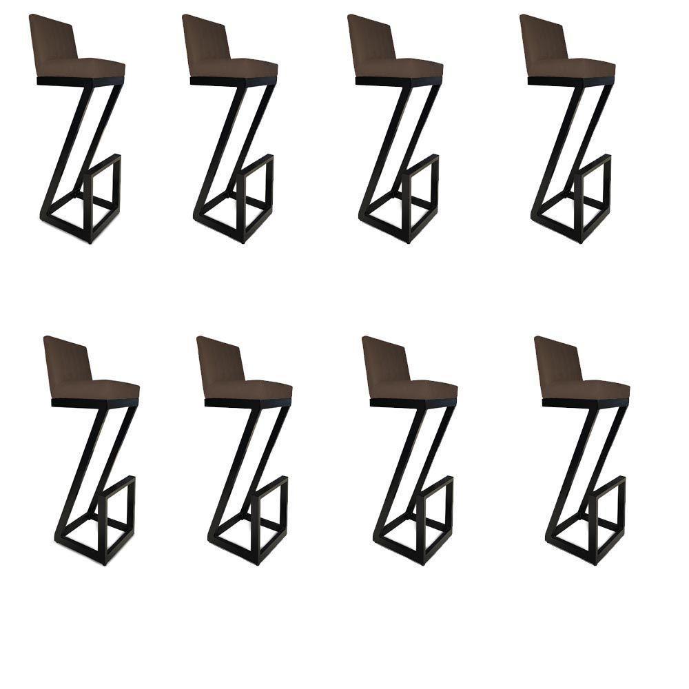 Kit 08 Banqueta Alta Z Base De Ferro Suede Marrom D'classe Decor - 1