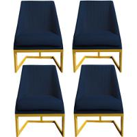 Kit 04 Cadeiras Para Sala De Jantar Ana Base De Ferro Veludo Azul Marinho D'classe Decor - 1