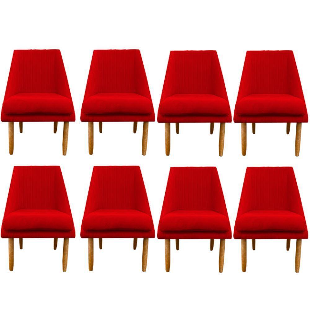Kit 08 Cadeiras Para Sala De Jantar Ana Pés Palito Suede Vermelho D'classe Decor - 1