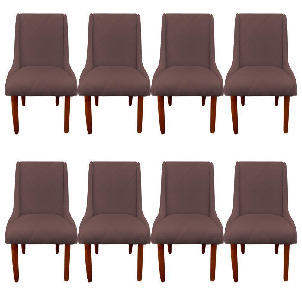 Kit 08 Cadeiras Para Sala De Jantar Lizz Pés Palito Veludo Rosê D'classe Decor - 1