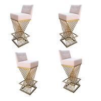 Kit 04 Banquetas Luma Base De Ferro Sued Bege D'classe Decor - 1