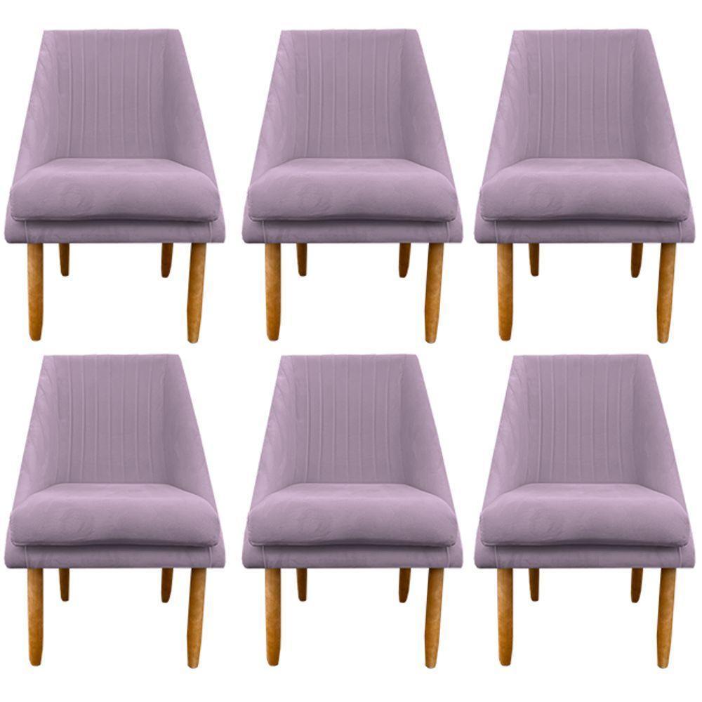 Kit 06 Cadeiras Para Sala De Jantar Ana Pés Palito Suede Rosa Bebê D'classe Decor - 1