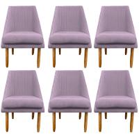 Kit 06 Cadeiras Para Sala De Jantar Ana Pés Palito Suede Rosa Bebê D'classe Decor - 1