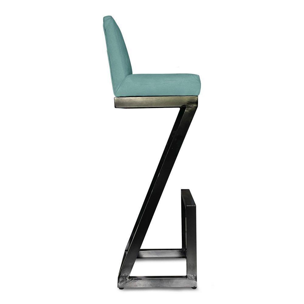 Kit 02 Banqueta Alta Z Base De Ferro Suede Azul Tiffany D'classe Decor - 3