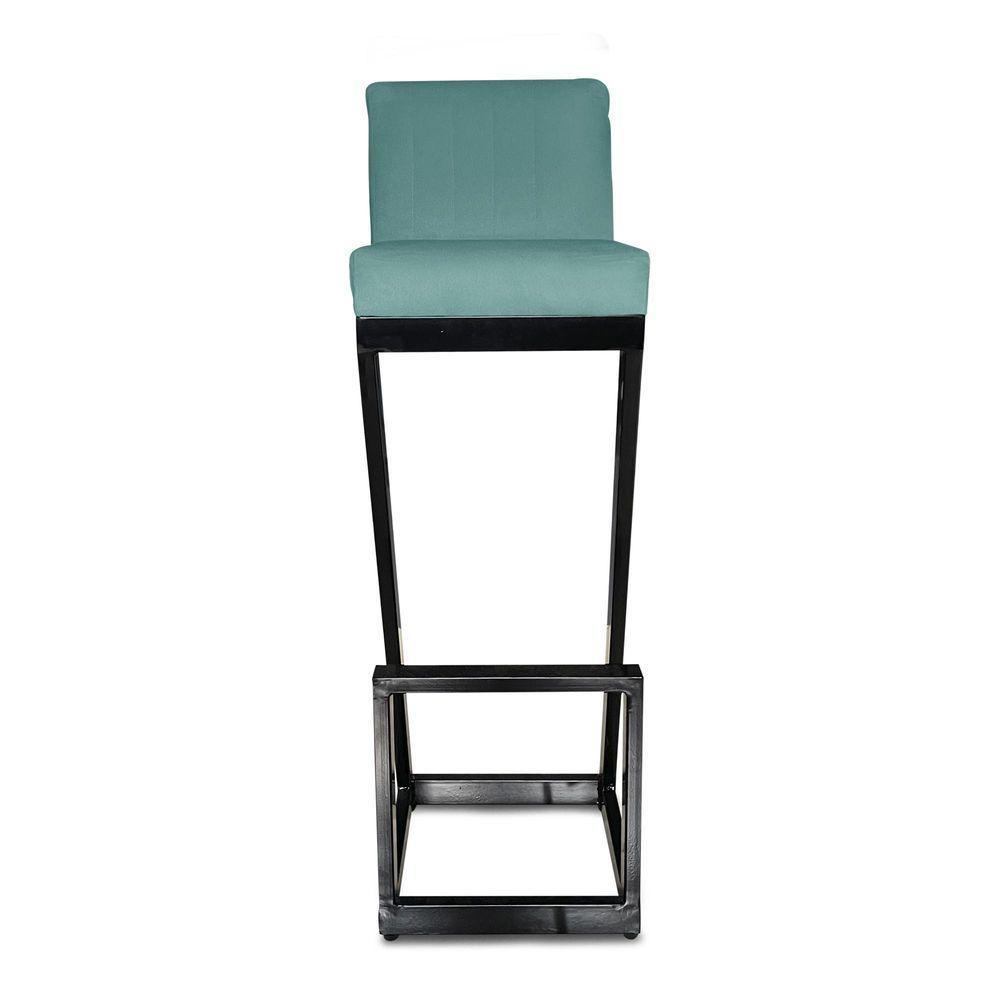 Kit 02 Banqueta Alta Z Base De Ferro Suede Azul Tiffany D'classe Decor - 4