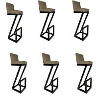 Kit 06 Banqueta Alta Z Base De Ferro Suede Marrom Rato D'classe Decor - 1