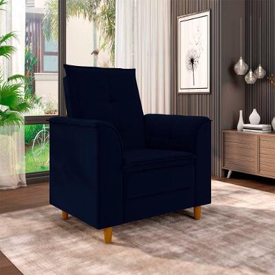 Poltrona Para Sala Confortável Decorativa Isa Suede Azul Marinho