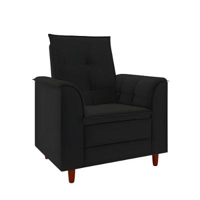 Poltrona Decorativa Estofada Miley Confortável Suede Preto Tatite Decor