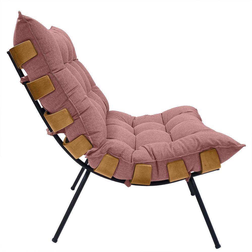 Poltrona Costela Com Puff Em Linho Ou Veludo - élpis Móveis Linho Rosê - 3