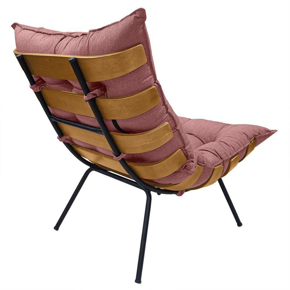 Poltrona Costela Com Puff Em Linho Ou Veludo - élpis Móveis Linho Rosê - 4