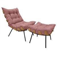 Poltrona Costela Com Puff Em Linho Ou Veludo - élpis Móveis Linho Rosê - 1