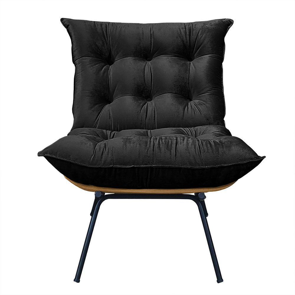 Poltrona Costela Com Puff Em Linho Ou Veludo - élpis Móveis Veludo Preto - 1