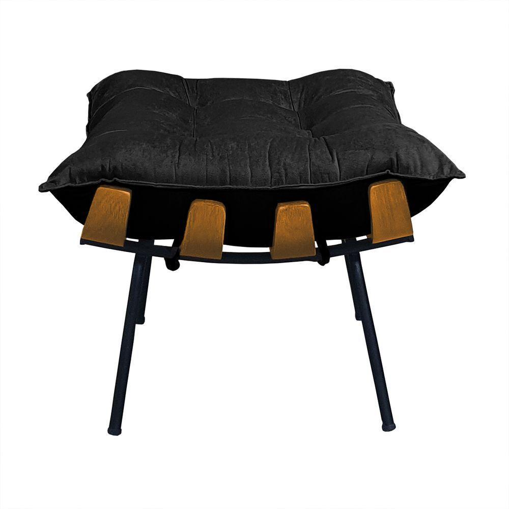 Poltrona Costela Com Puff Em Linho Ou Veludo - élpis Móveis Veludo Preto - 2