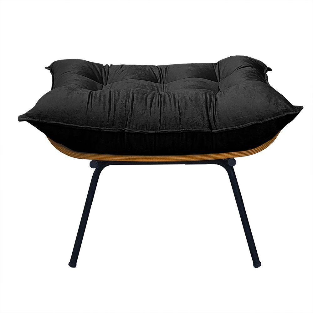 Poltrona Costela Com Puff Em Linho Ou Veludo - élpis Móveis Veludo Preto - 3