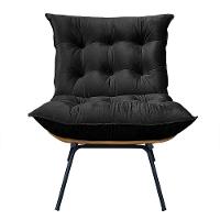 Poltrona Costela Com Puff Em Linho Ou Veludo - élpis Móveis Veludo Preto - 1