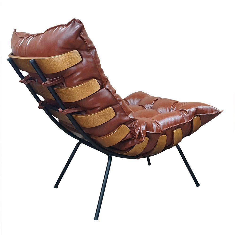 Poltrona Costela Com Puff Couro Ecológico - élpis Móveis Couro Ecológico Marrom - 2