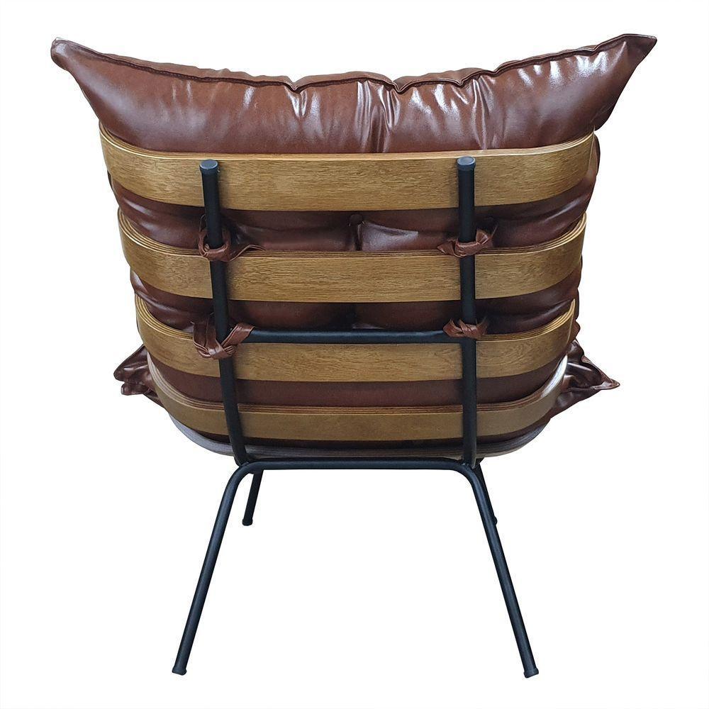 Poltrona Costela Com Puff Couro Ecológico - élpis Móveis Couro Ecológico Marrom - 4