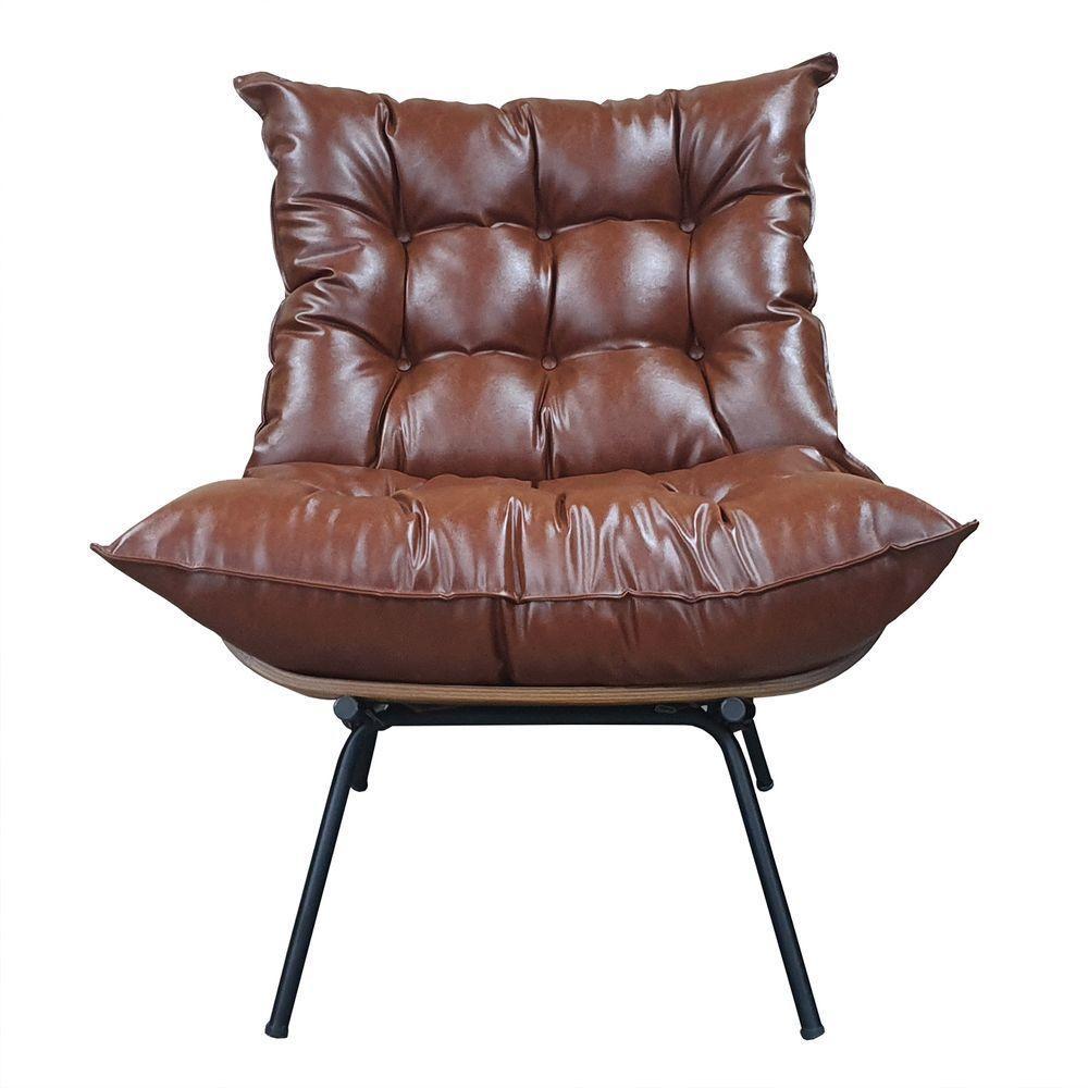 Poltrona Costela Com Puff Couro Ecológico - élpis Móveis Couro Ecológico Marrom - 5