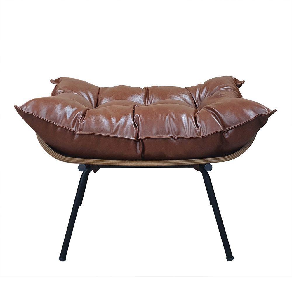 Poltrona Costela Com Puff Couro Ecológico - élpis Móveis Couro Ecológico Marrom - 6