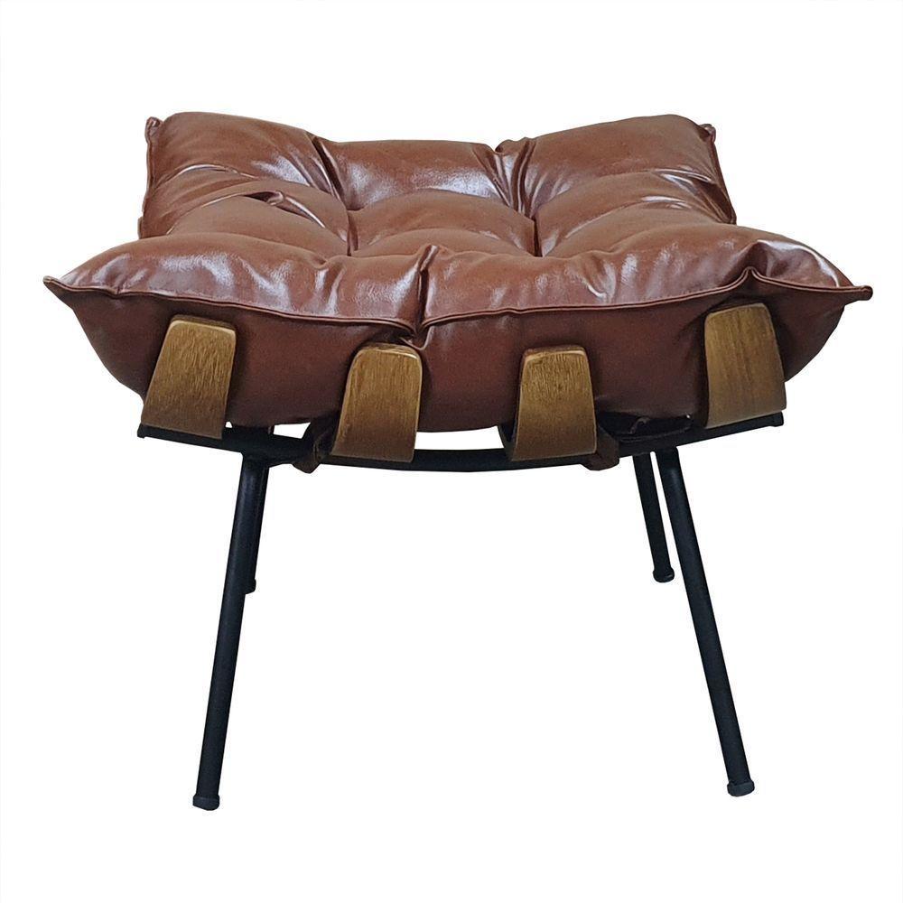 Poltrona Costela Com Puff Couro Ecológico - élpis Móveis Couro Ecológico Marrom - 7