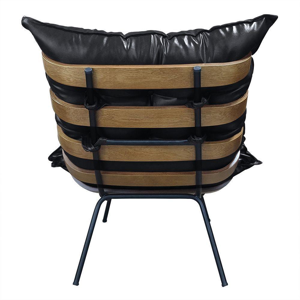 Poltrona Costela Com Puff Couro Ecológico - élpis Móveis Couro Ecológico Preto - 4