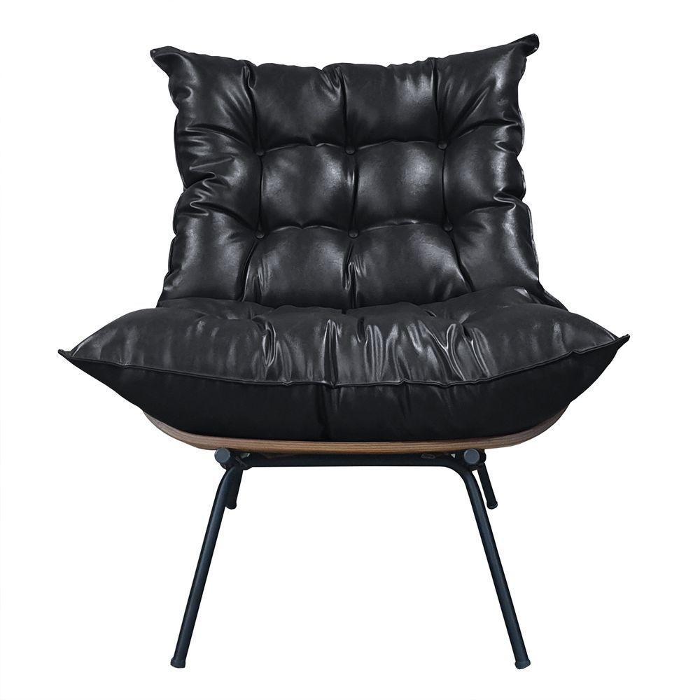 Poltrona Costela Com Puff Couro Ecológico - élpis Móveis Couro Ecológico Preto - 5