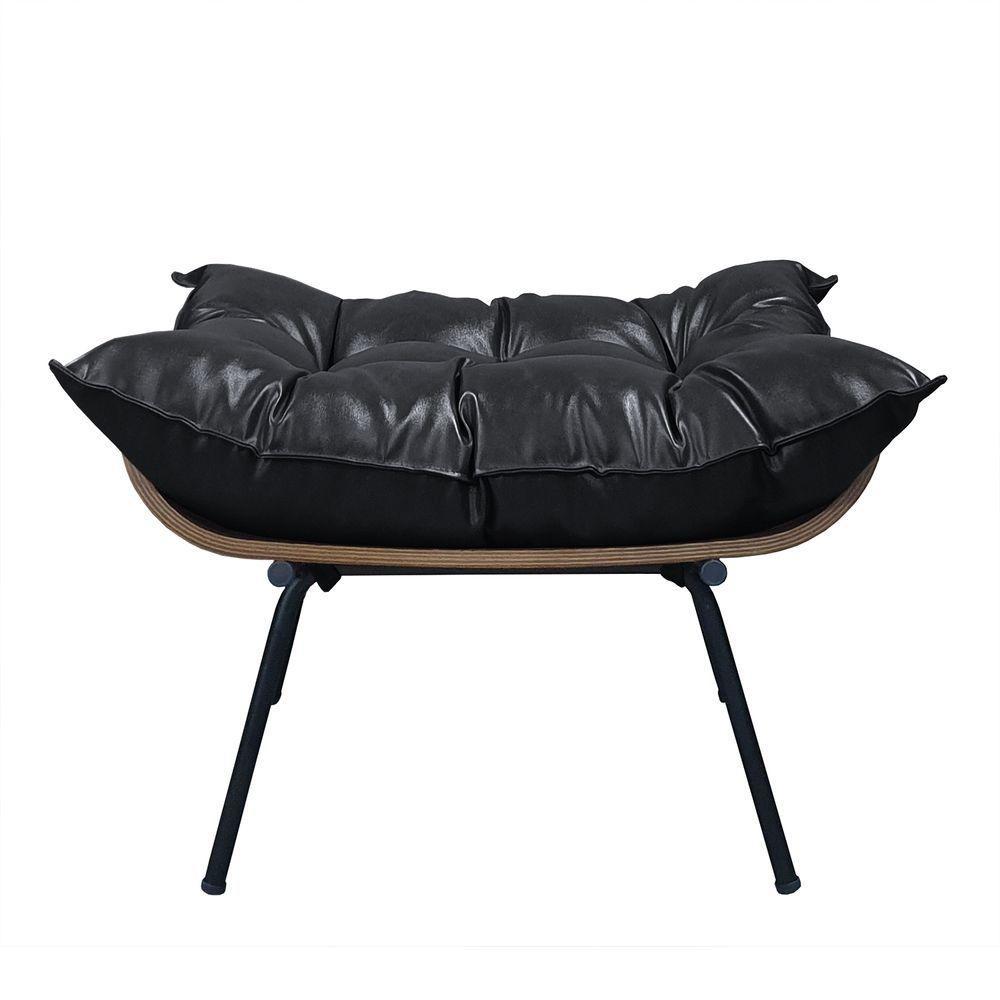 Poltrona Costela Com Puff Couro Ecológico - élpis Móveis Couro Ecológico Preto - 6