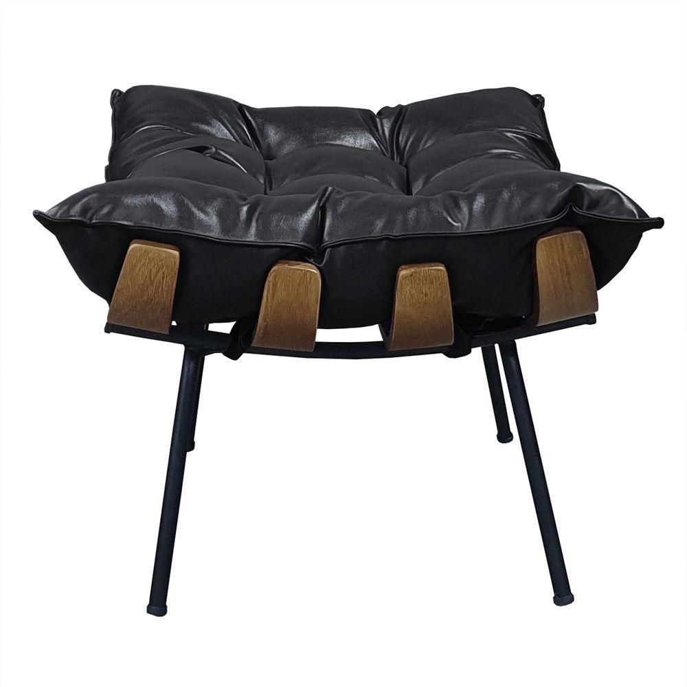 Poltrona Costela Com Puff Couro Ecológico - élpis Móveis Couro Ecológico Preto - 7