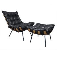 Poltrona Costela Com Puff Couro Ecológico - élpis Móveis Couro Ecológico Preto - 1