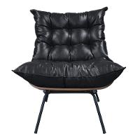 Poltrona Costela Com Puff Couro Ecológico - élpis Móveis Couro Ecológico Preto - 5