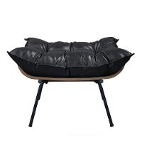 Poltrona Costela Com Puff Couro Ecológico - élpis Móveis Couro Ecológico Preto - 6