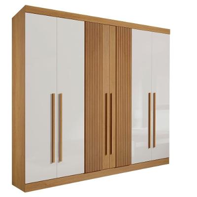 Roupeiro 6 Portas Ripado 6 Gavetas Com Pés Da Vinci Plus - D' Doro Cinamomo-off White-ripado