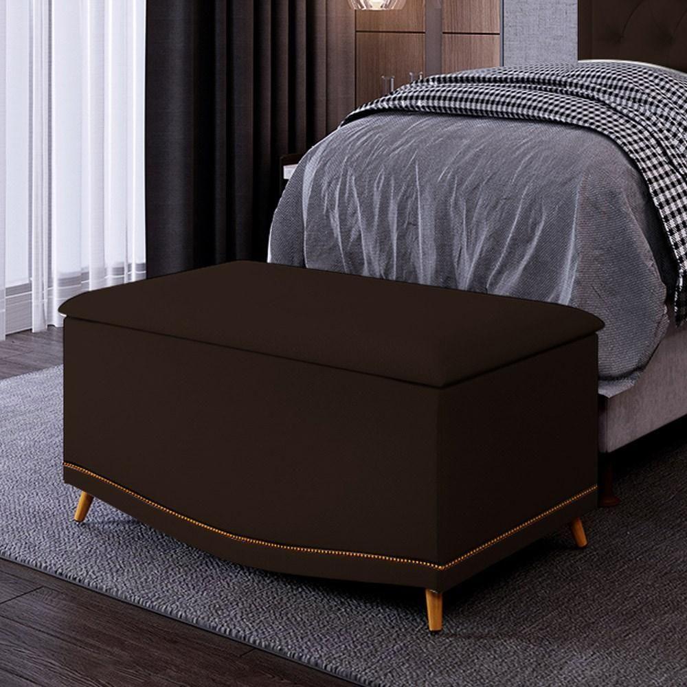 Calçadeira Baú Solteiro 90cm Com Tachas Imperial J02 Sintético Marrom Escuro - Mpozenato - 2