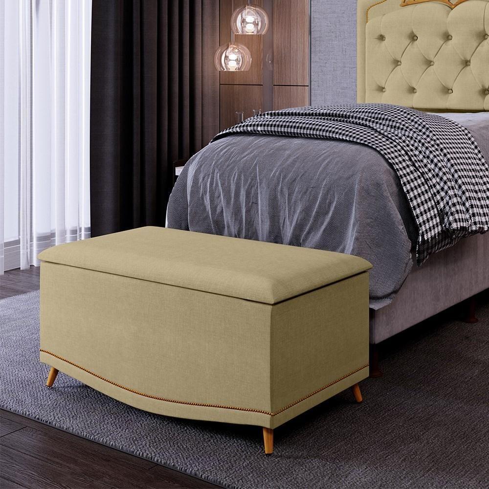 Calçadeira Baú Solteiro 90cm Com Tachas Imperial J02 Linho Areia - Mpozenato - 2