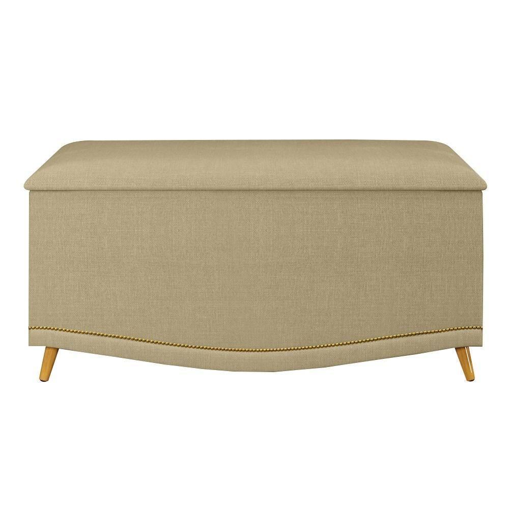 Calçadeira Baú Solteiro 90cm Com Tachas Imperial J02 Linho Areia - Mpozenato - 3
